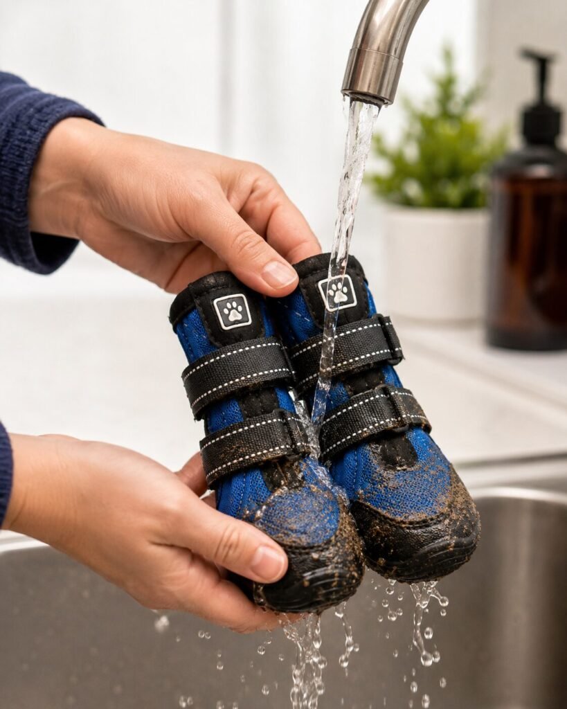 Cleaning waterproof dog boots after a muddy walk