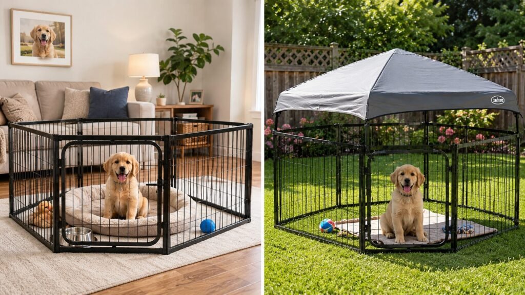 Indoor and outdoor dog playpen comparison